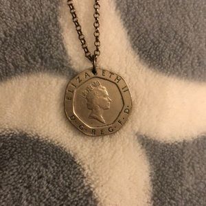 Queen Elizabeth II 20 pence coin necklace silver chain